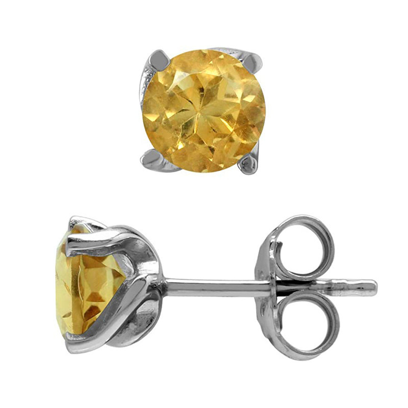 6MM Citrine 925 Sterling Silver Stud Earrings for Women and Teens