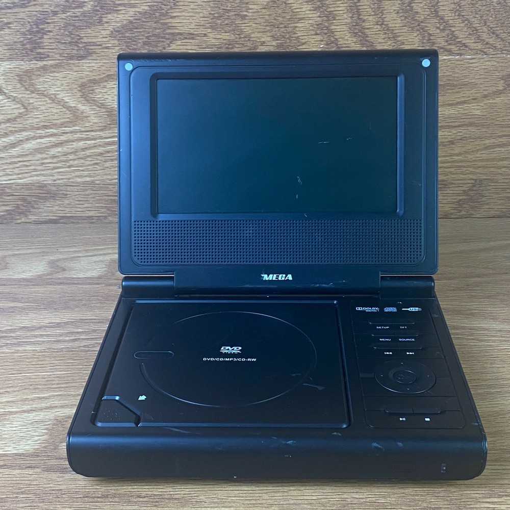 Mega DP7510 Black 12V Portable DVD Player with 1300mAh Battery and Widescreen Display