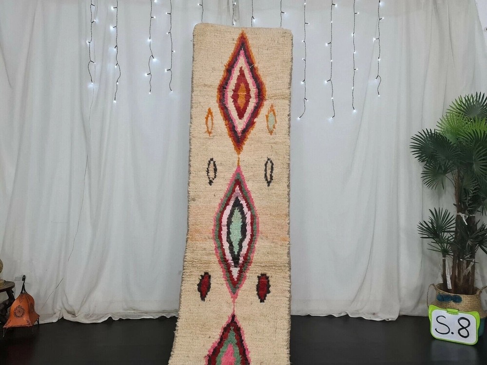 Moroccan Berber Wool Runner Rug | 2'x10' Handmade Boujaad Carpet Boho Decor N1