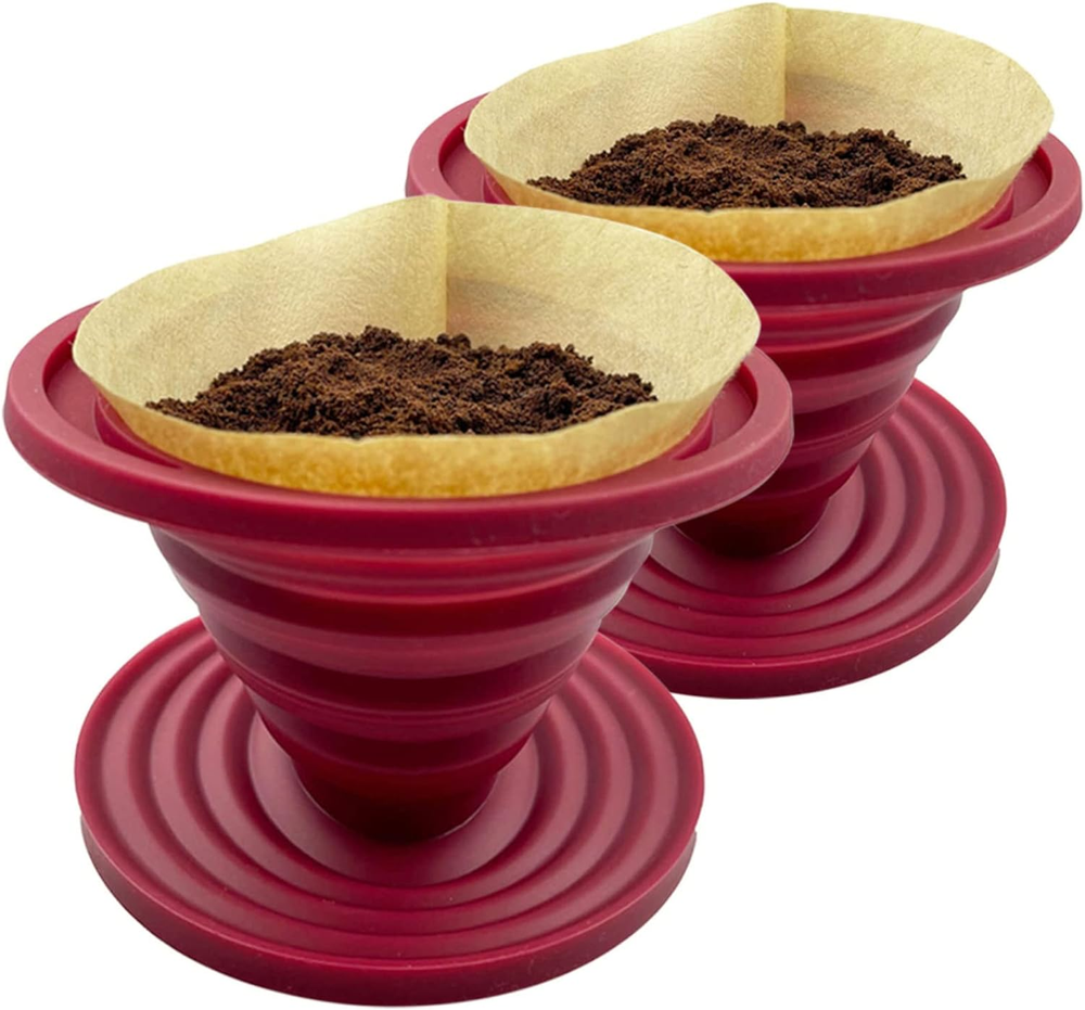 2-Pack Collapsible Silicone Pour Over Coffee Dripper for Camping Travel