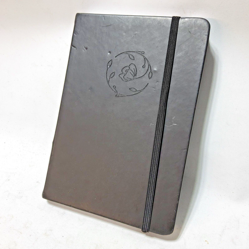 5.5x8.5 inch black leather dot grid journal planner with workflow sheets  