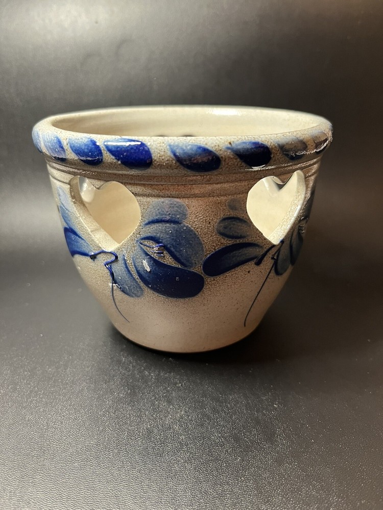Eldrith Cobalt Blue Heart Cutout Pot Floral Petals 4x5 Inch Planter