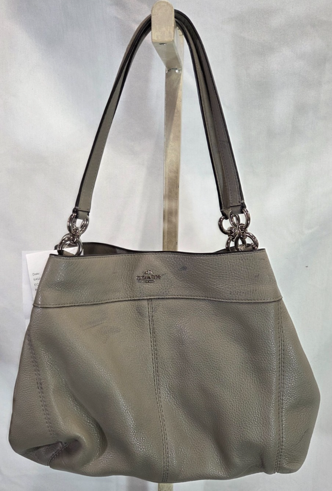 Coach Lexy F28997 Grey Pebble Leather Shoulder Bag Large Silver Hardware