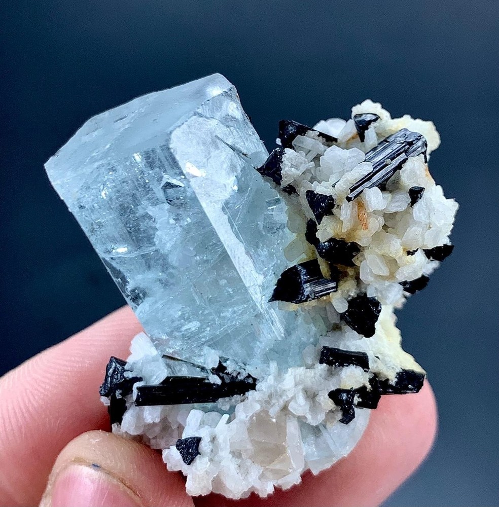 150 Carat Aquamarine Crystal With Black Tourmaline Specimen From Pakistan