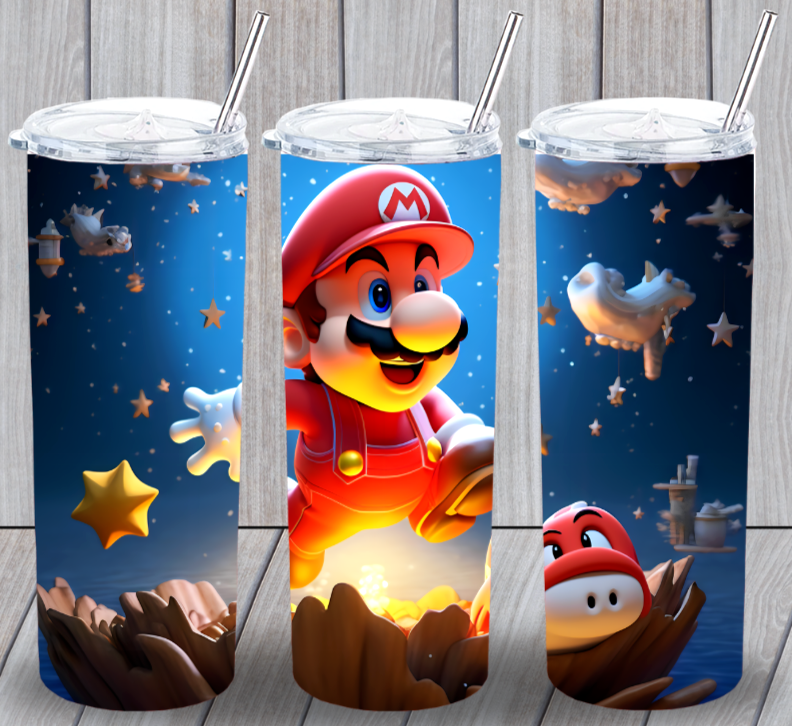 Mario #3 Multicolor 20oz Insulated Tumbler With Lid Clear Straw New
