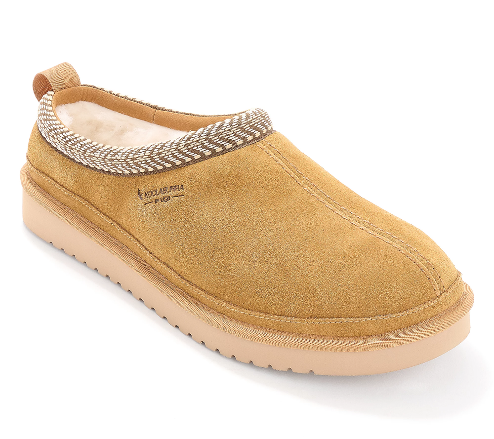 Koolaburra by UGG Men's Suede Slippers - Burree Comfort, Chestnut Medium Size US