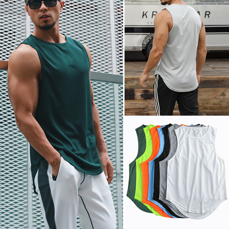 Mens Summer Plain Gym Muscle Tank Top Quick Dry Sleeveless Running Vest Shirt UK