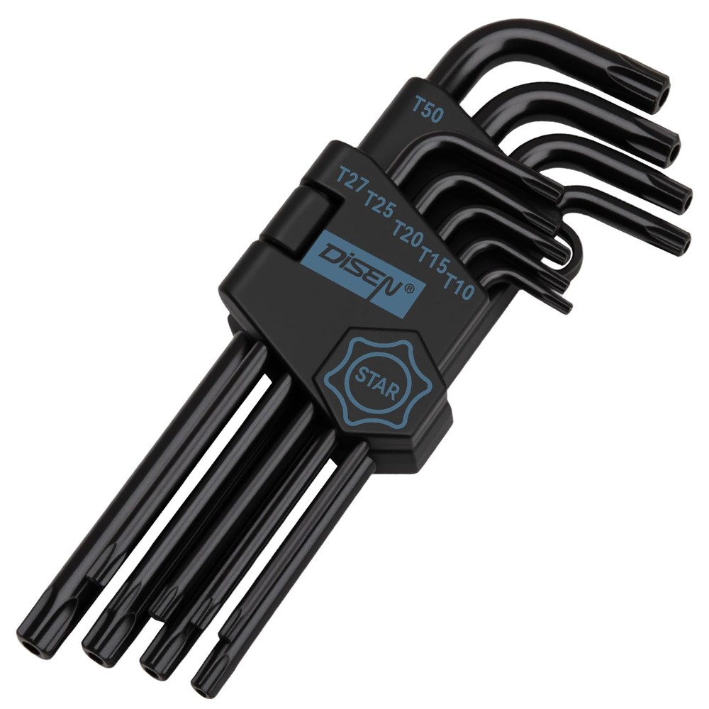 DISEN 9 Pieces Torx Star Allen Wrench Set, Long Arm 9PCS Star, Black