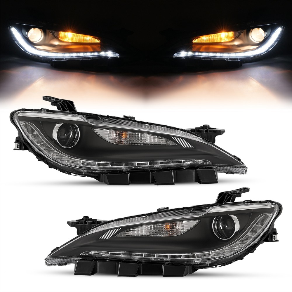 For Chrysler 200 2015-2017 Halogen Headlight w/ LED DRL w/Black Trim 8 pins Pair