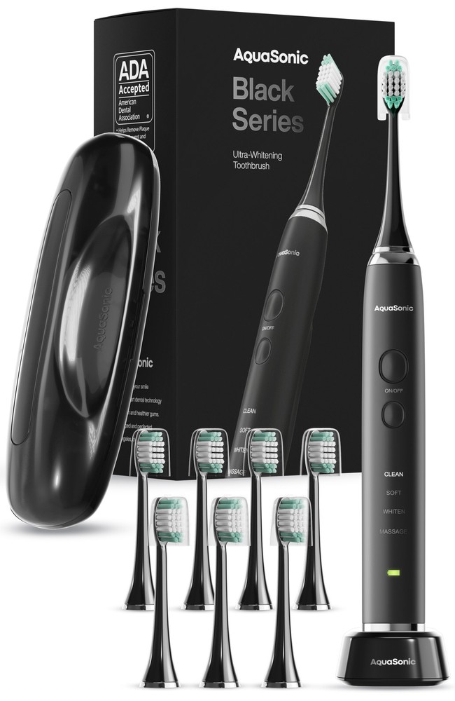 Aquasonic Ultrasonic Toothbrush with 8 Dupont Brush Heads and Travel Case