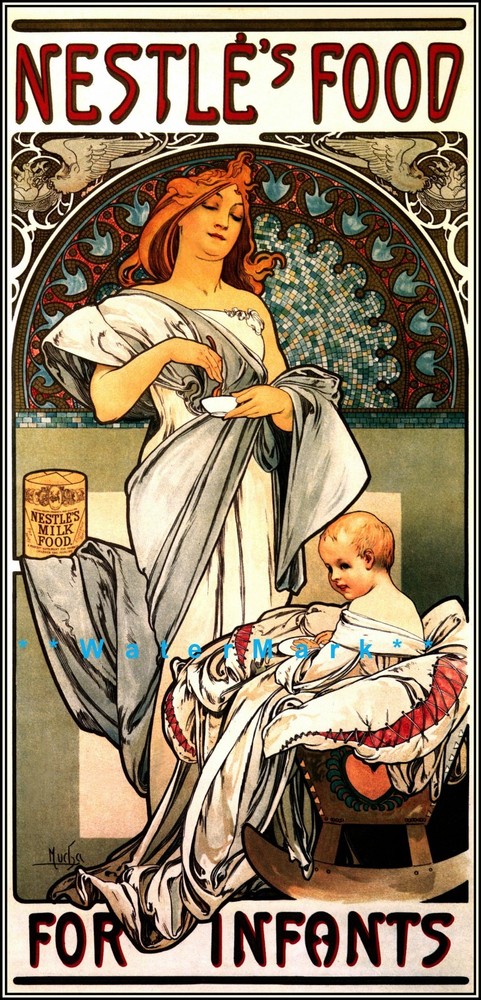 Nestle's For Infants 1897 Baby Food Vintage Poster Print Retro Style Mucha Art