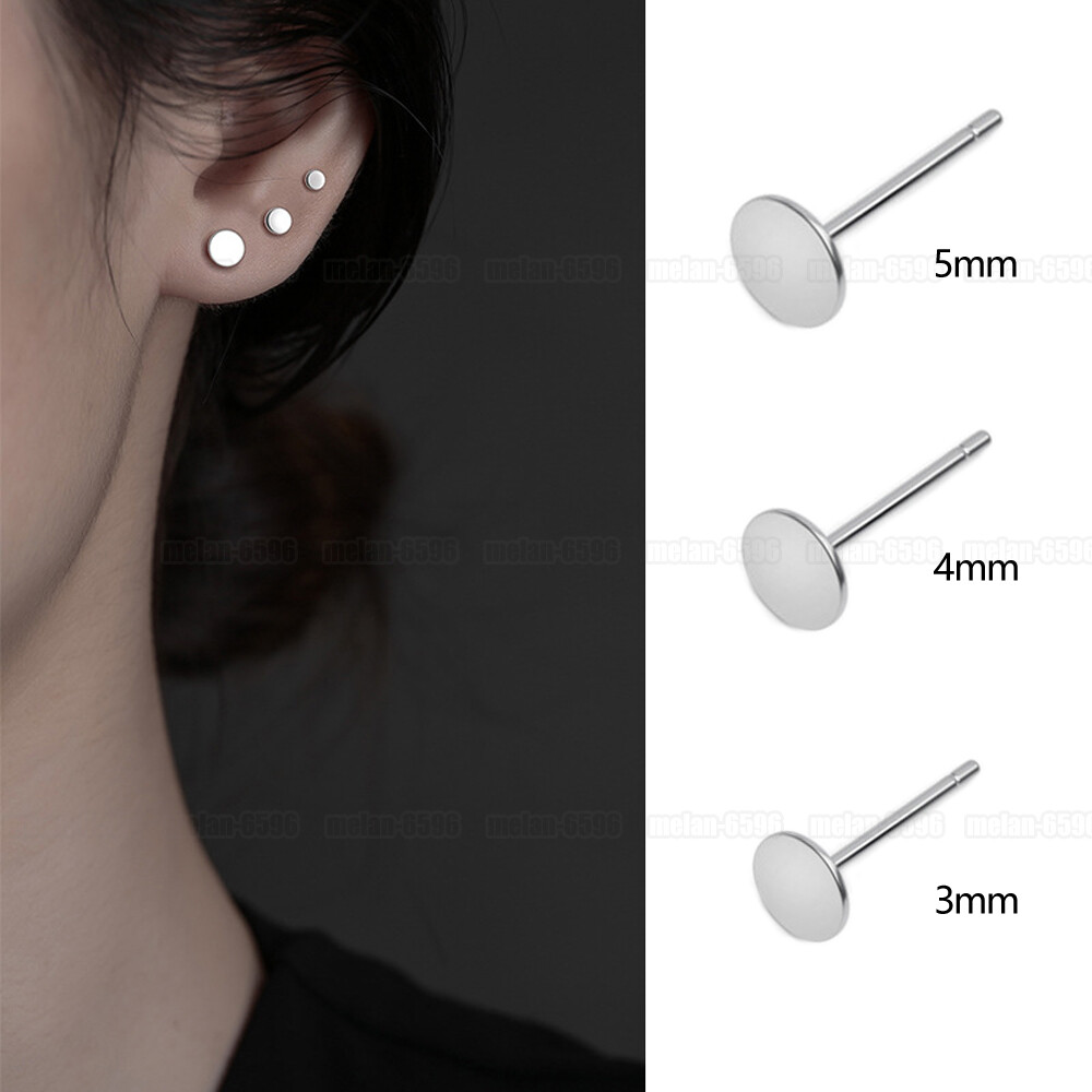 10x S925 Sterling Silver Earrings Posts Ear Stud Flat Pin with Backs 3mm 4mm 5mm