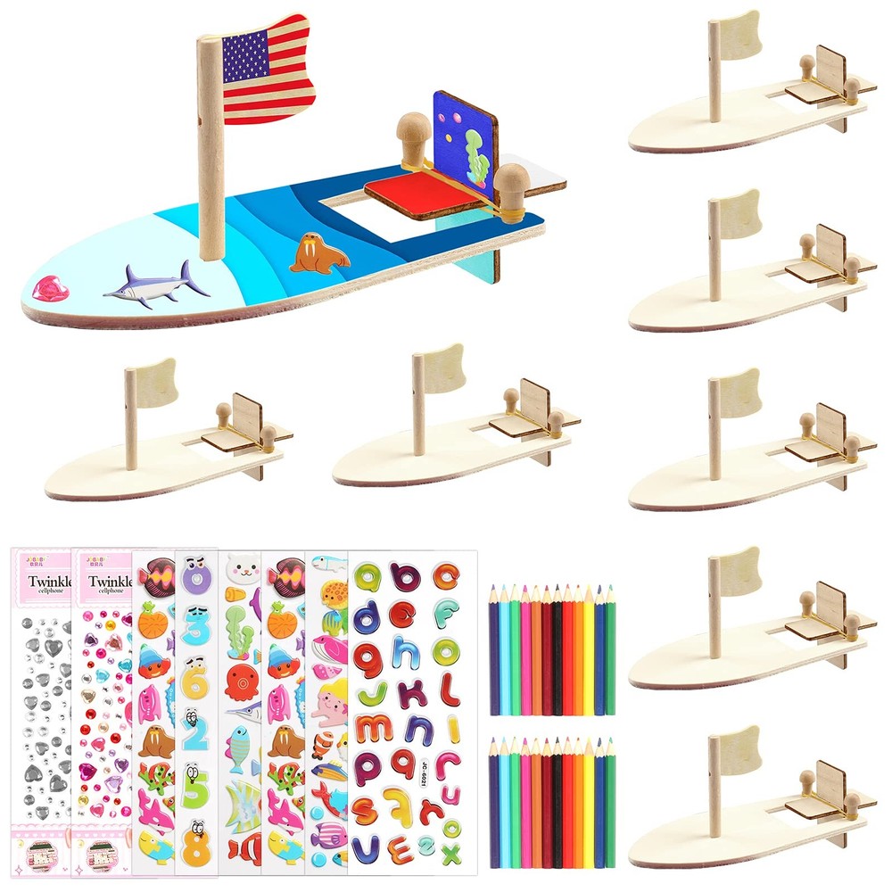 24 Pack DIY Wooden Sailboat Kit with Rubber Band Paddle Boat and Paint for Kids Crafts