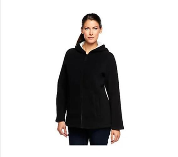 Denim & Co. Zip Front Fleece Jacket w/Hood & Sherpa Lining (Black, X-S) A209822