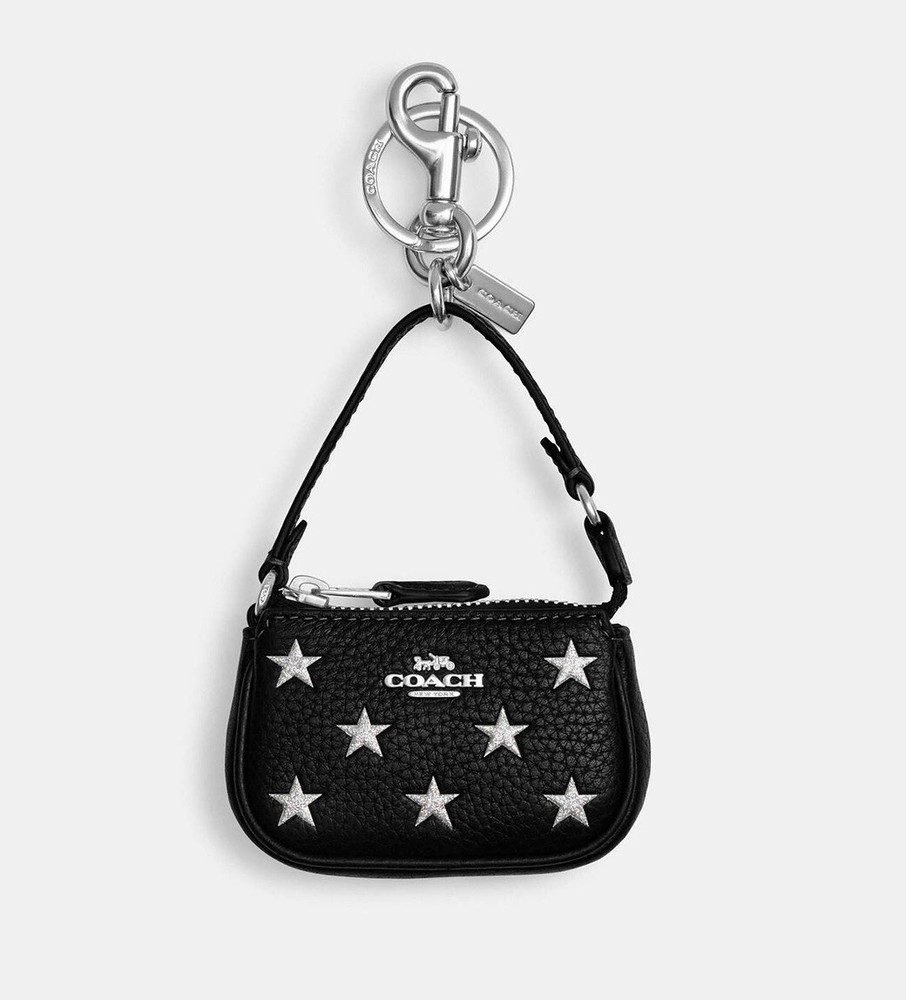 NWT Coach Mini Nolita Bag Charm in Black with Star Print CW542