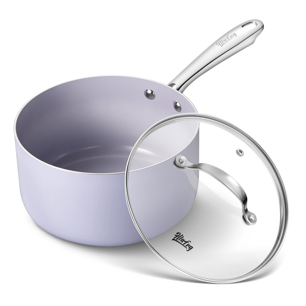 3QT Nonstick Ceramic Saucepan with Stainless Steel Handle Oven-Safe Gradient Purple