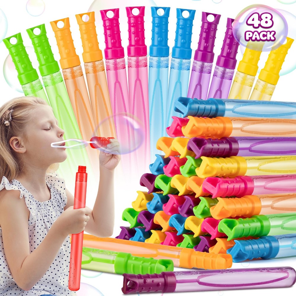 48-Pack Big Bubble Wands in 6 Colors – Bulk Party Favors for Kids Outdoor Fun