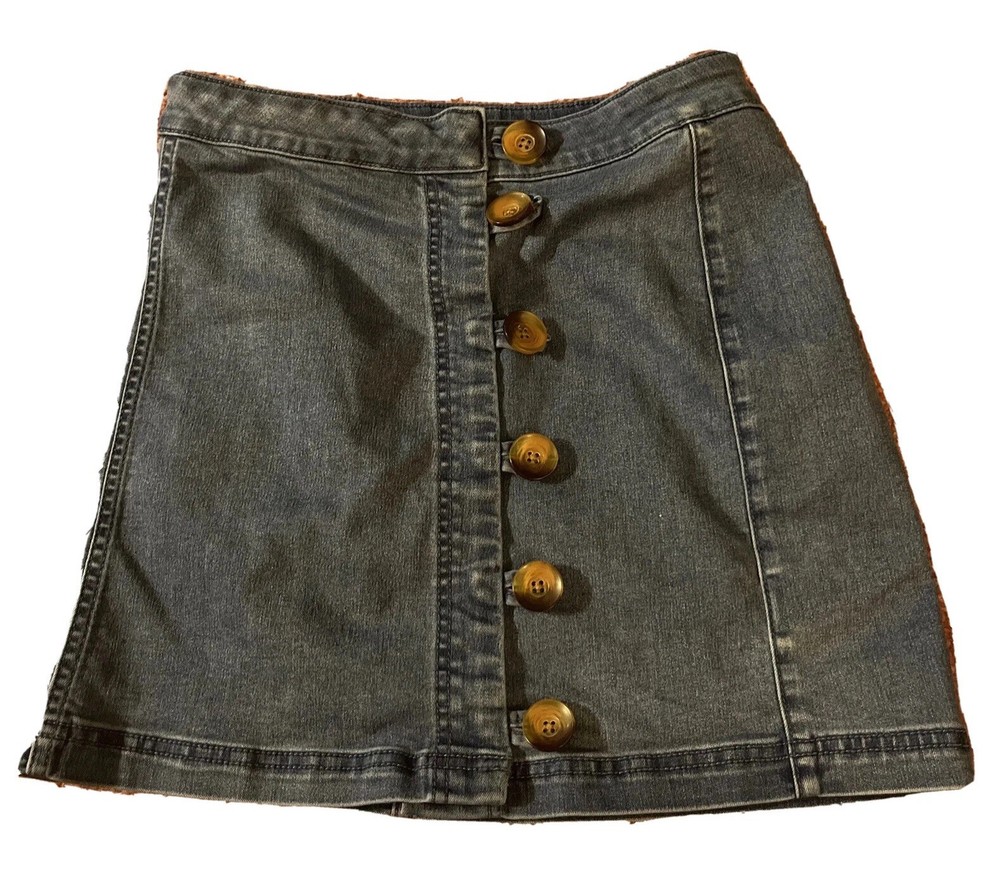 free people denim Blue Jean  mini skirt Button Down size 2