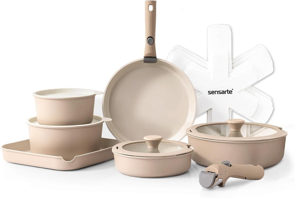 SENSARTE 17-Piece Nonstick Ceramic Cookware Set in Almond Beige