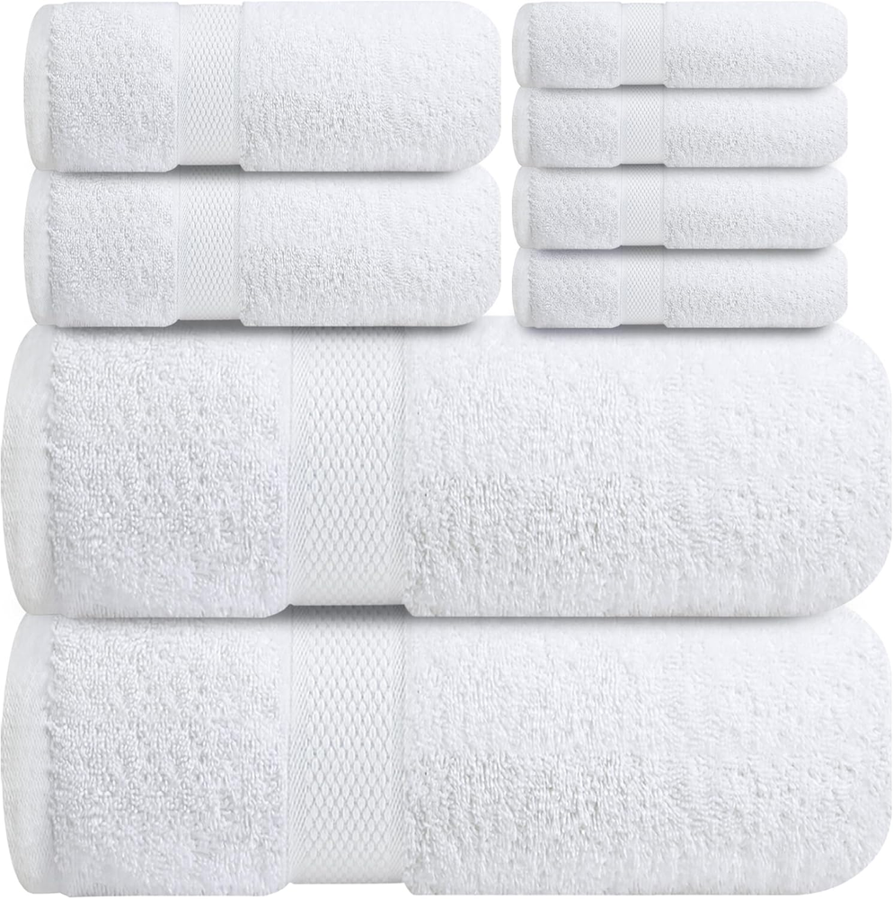 Luxury 8-Piece Cotton Bath Towel Set with 2 Bath 2 Hand and 4 Washcloths