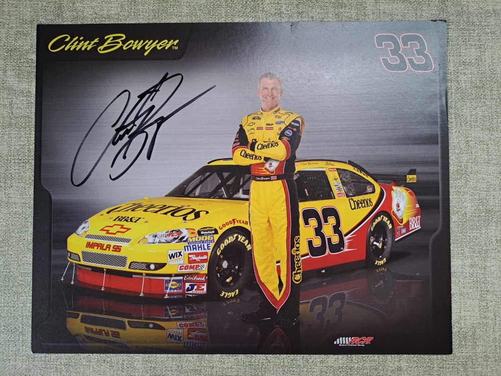 2009 CLINT BOWYER signed NASCAR 8x10 Photo Card Cheerios Chevrolet Autograph