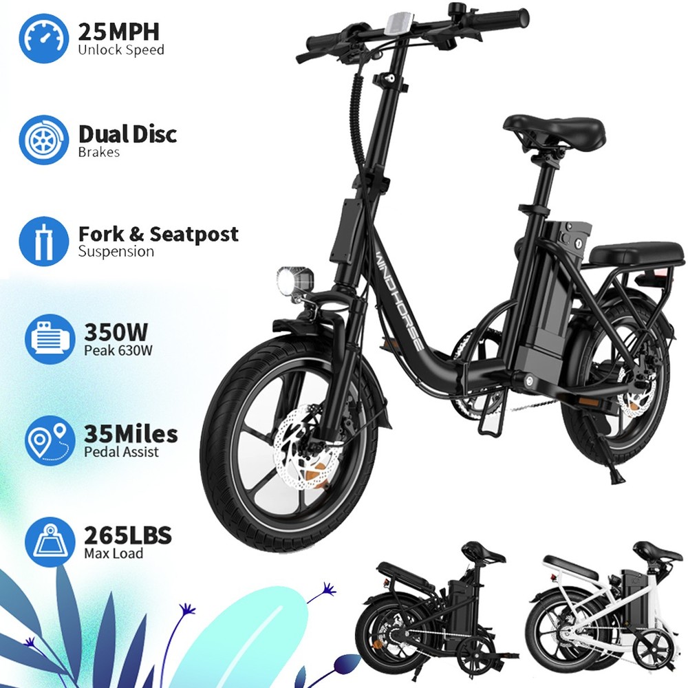 630W Folding E-Bike 25MPH Speed 16 Inch Tire Commuter Electric Bicycle for Adults