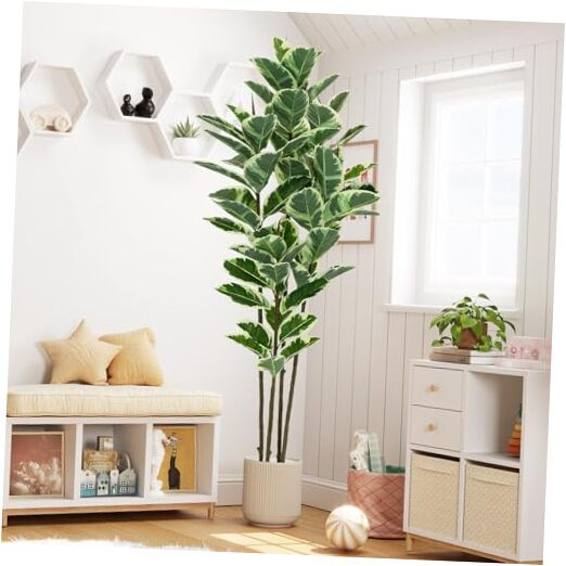 6ft Tall Artificial Rubber Tree Plant in Pot – Realistic Faux Indoor Greenery