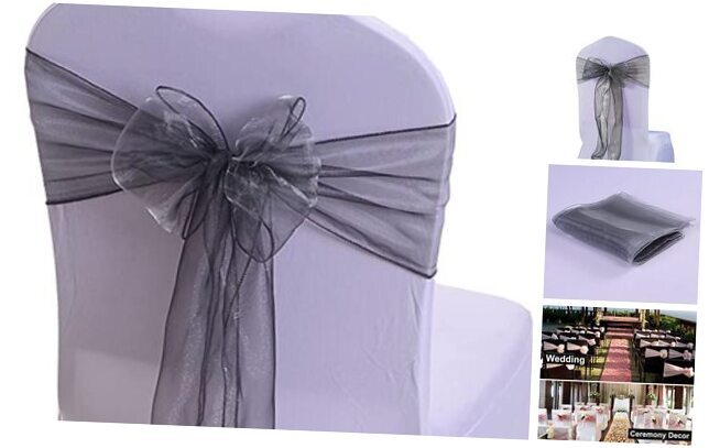 100 Silver Grey Organza Chair Sashes Bows 7x108 Inches for Elegant Decor