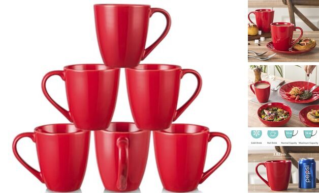 Coffee Mug Set, 12 Ounce, Ceramic Mug for Men, Women, Unique Glazed Mugs Red