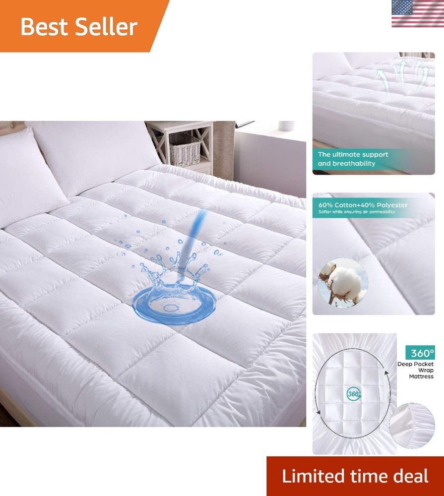 Waterproof King Size Mattress Pad with Cotton Top and Down Alternative Filling