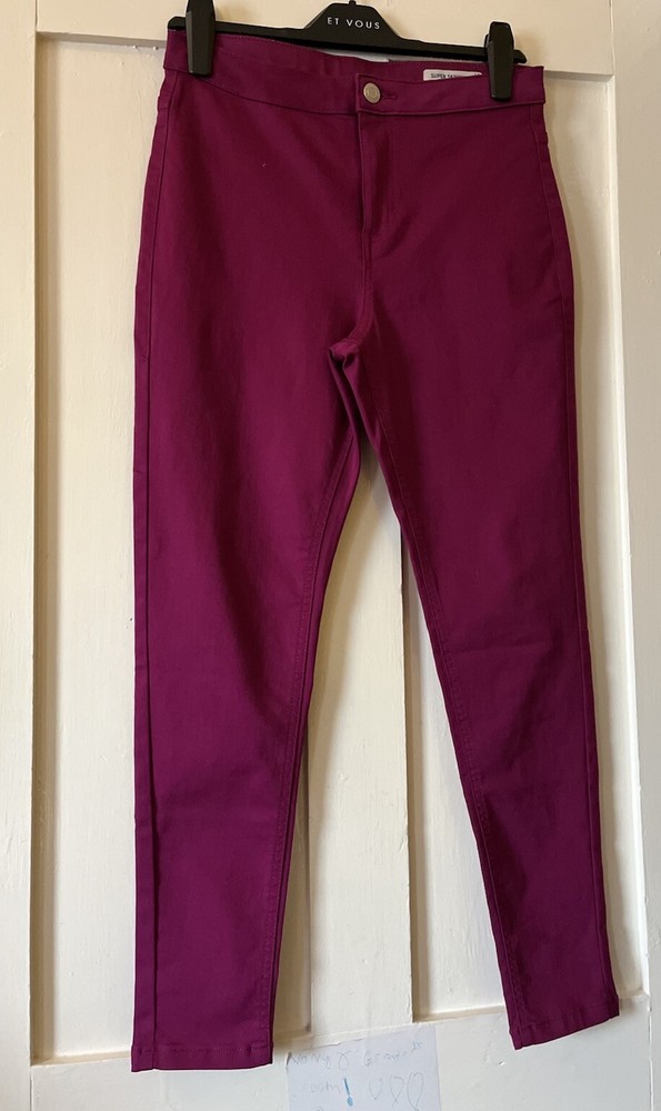 New M&S Magenta Pink Stretch Canvas Super Skinny Jeans UK12 Short L25.5