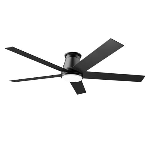 60 Inch Black Flush Mount Ceiling Fan with Light 6 Speed DC Motor