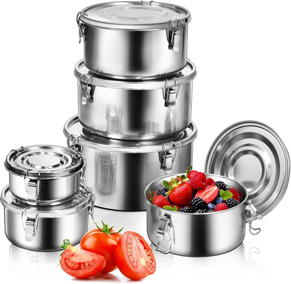 6 Pcs 304 Stainless Steel Containers with Lids Stainless Steel Snack Containers