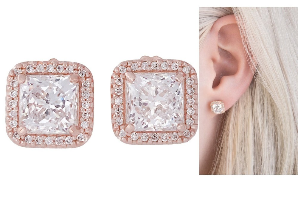 NEW ™PANDORA Rose Gold Pave Sparkle Halo Stud Earrings