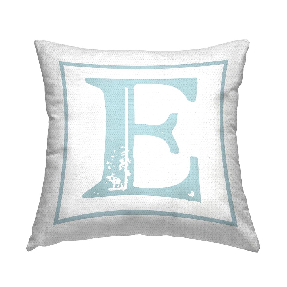 Antique Blue Initial Letter E Outdoor Printed Pillow 18x18 Inches