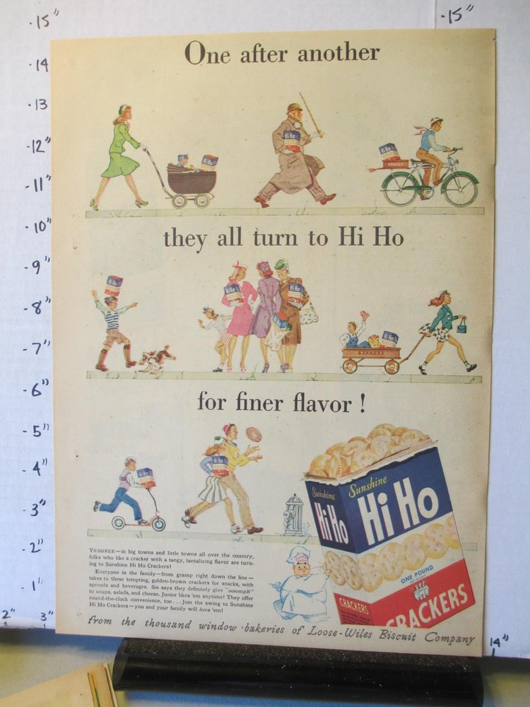 1944 Hi Ho Sunshine Cracker Box Stroller Scooter Bike Vintage Ad