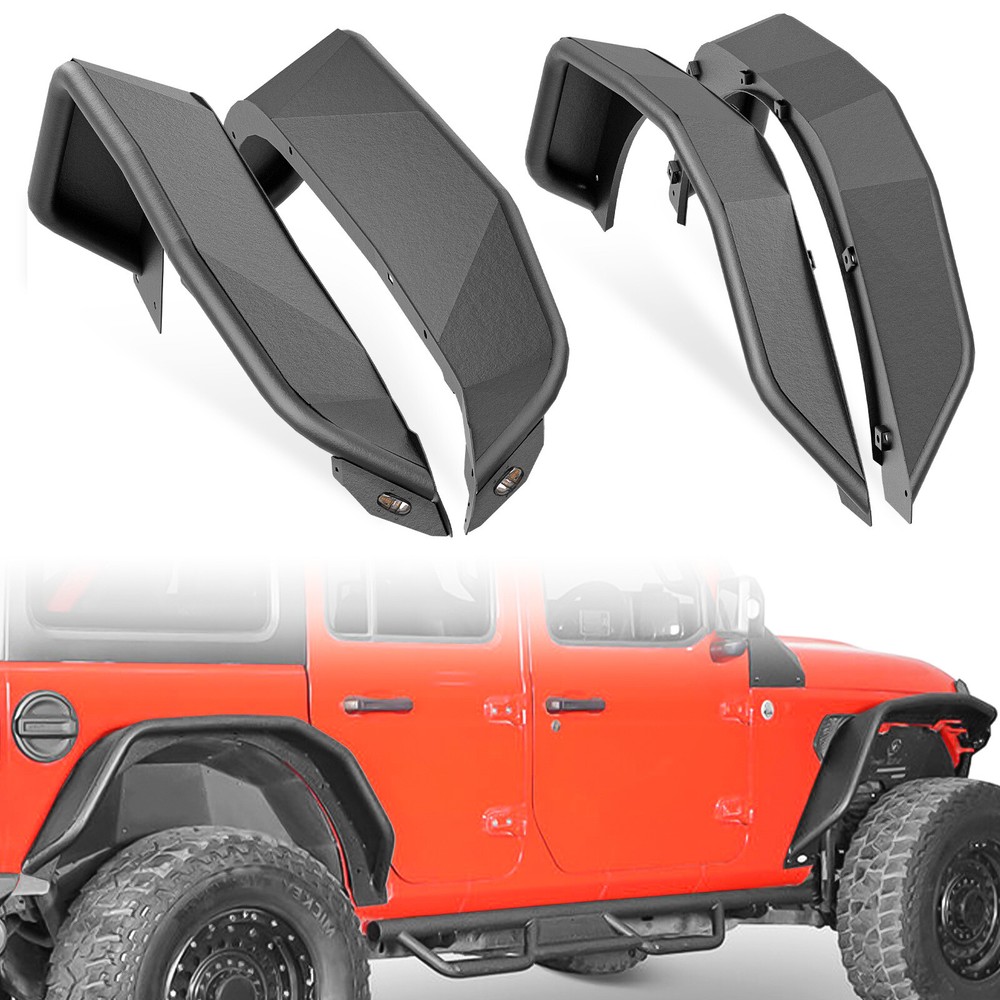 Front & Rear Fender Flares For 2018-2025 Jeep Wrangler JL W/ Turn Signal Lights