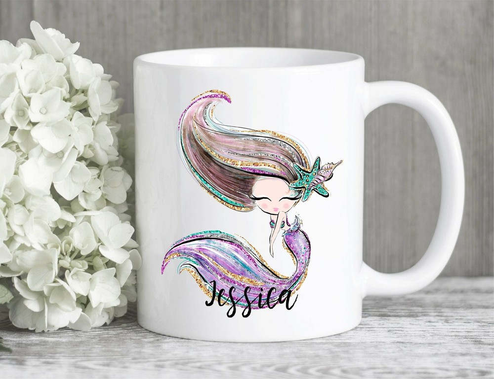 Personalised Dark Haired Mermaid Mug Mermaid Mug Personalised Cup Cute Mug