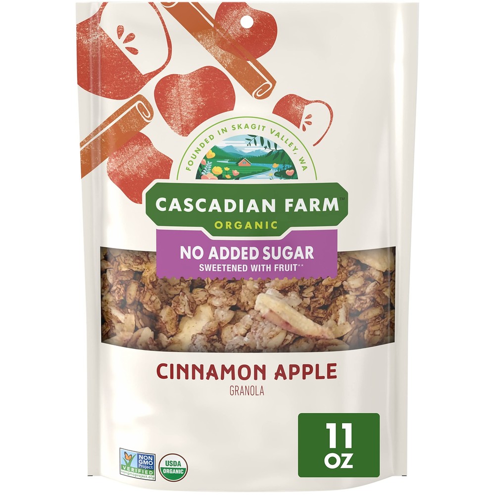 Cascadian Farm Organic Granola with No Added Sugar Cinnamon Apple Cereal Rese...