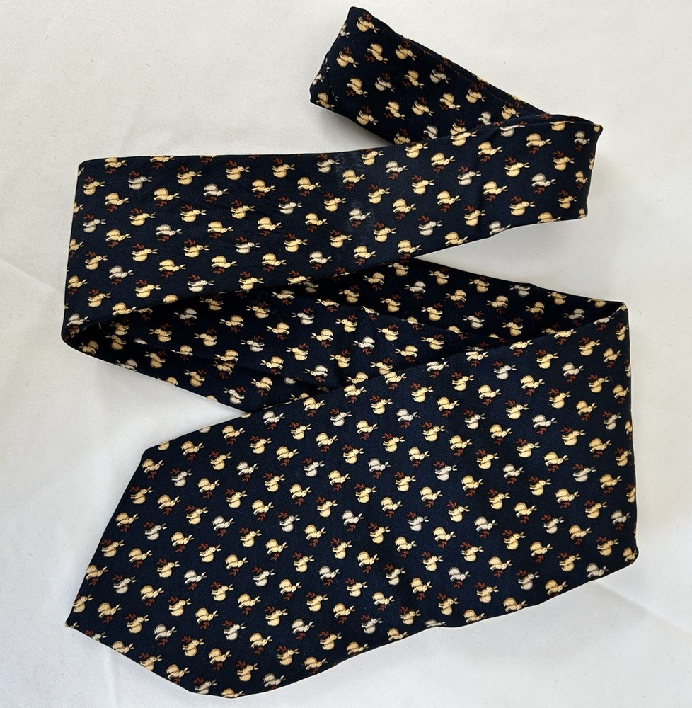 Brooks Basics Pure Silk Necktie Navy Blue Bunny Rabbit Print Made in USA