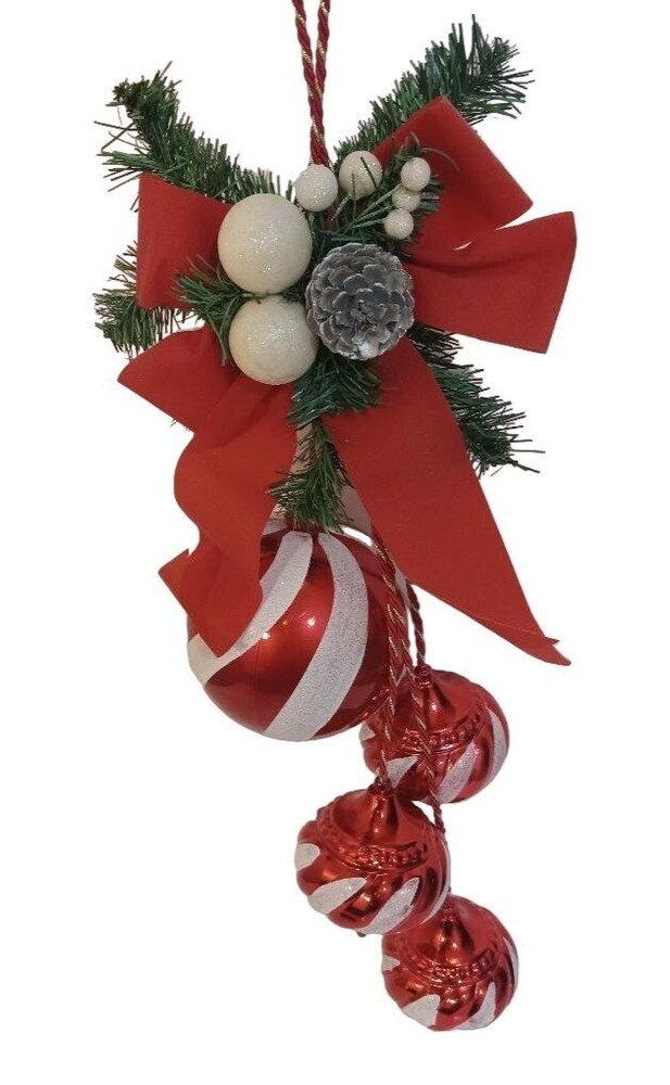 Vintage Christmas Door Hanger Ornament Red White Ball Round Holiday Decoration