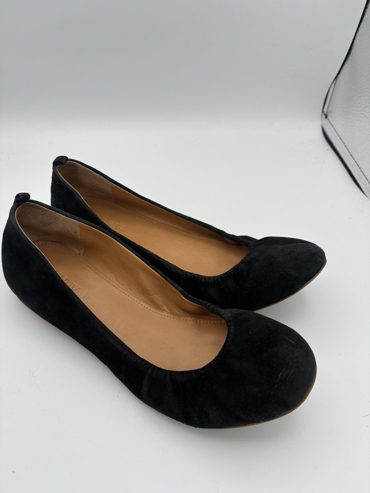 J.Crew Shoes Womens Size 8.5 39 Black Suede Ballet Flats Round Toe Slip On