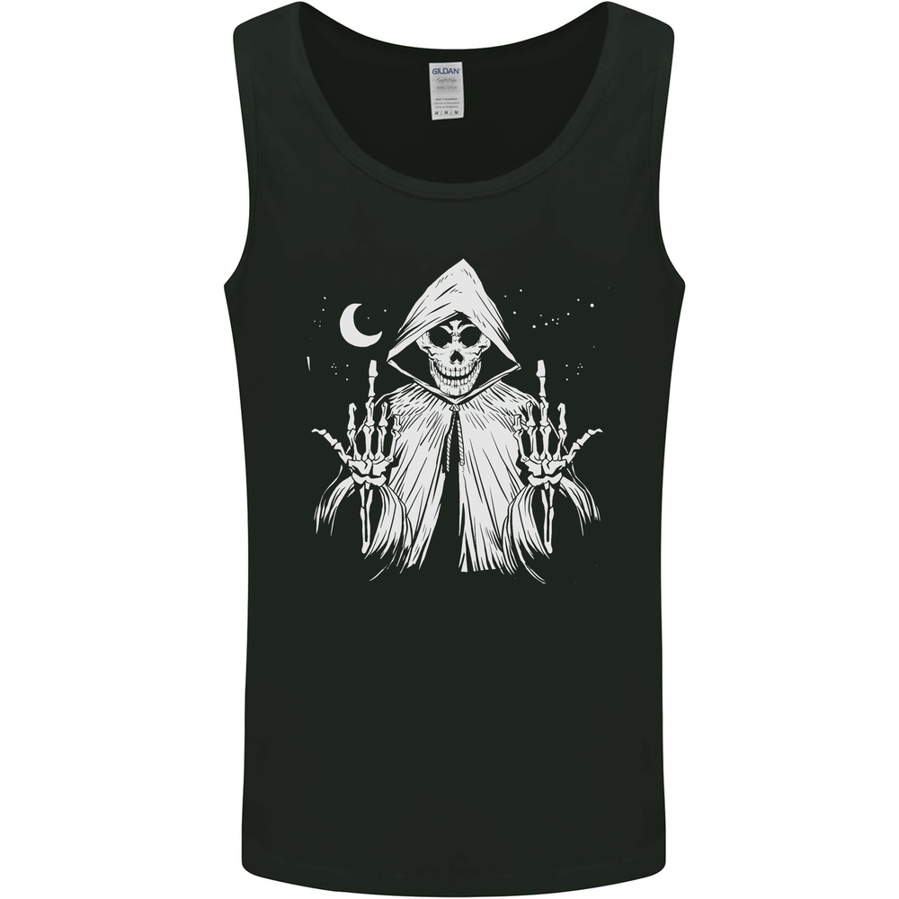 Grim Reaper Finger Flip Skull Biker Funny Mens Vest Tank Top