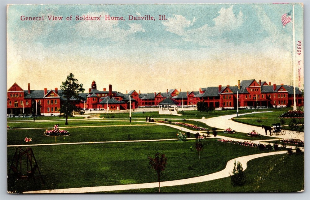 Vintage 1910s Soldier's Home Danville IL Postcard T3