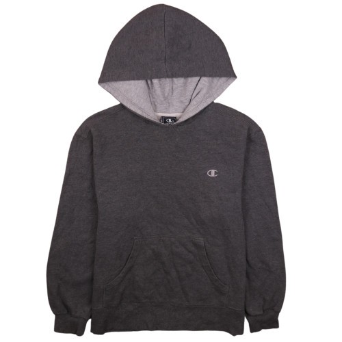 Champion Girls Hoodie Dark Grey Fleece Pullover Kangaroo Pocket Logo Sweat L