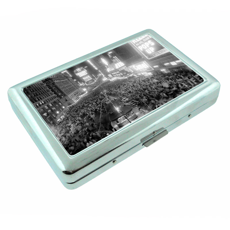 Vintage New Years Eve D9 Silver Metal Cigarette Case RFID Protection Wallet-image