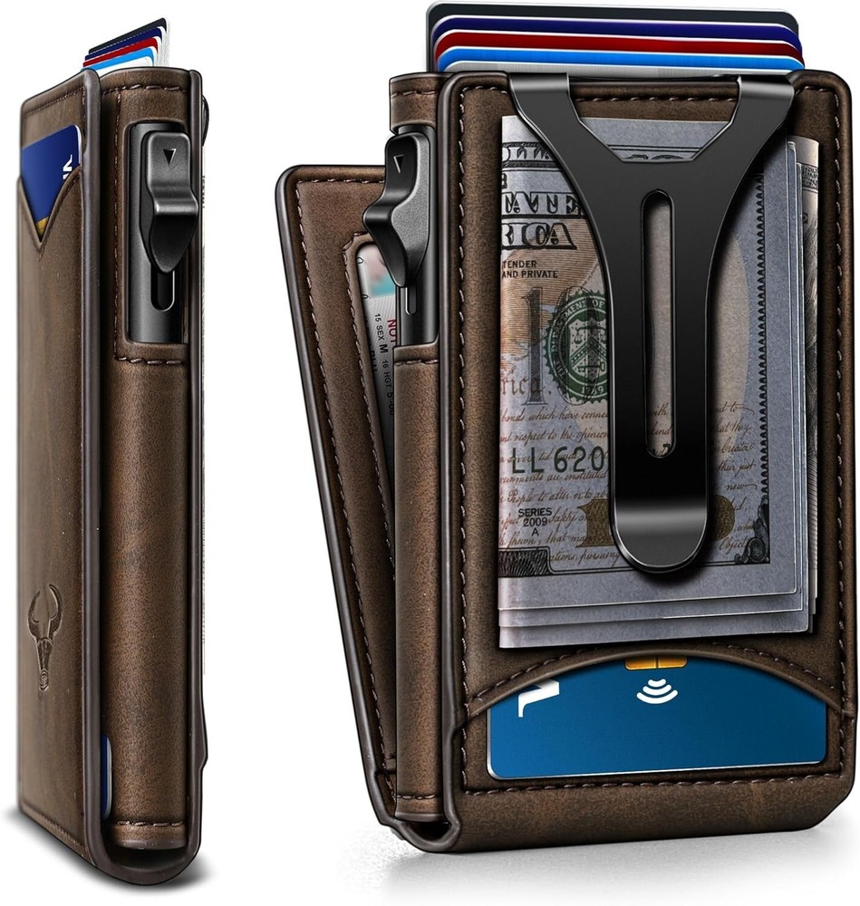 Slim Magnetic Pop-Up Wallet for Men with 9 Card Slots and Money Clip  