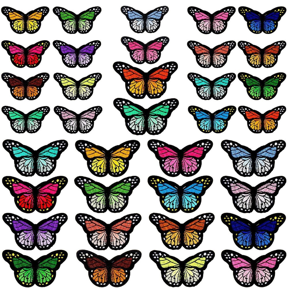 50pcs Butterfly Iron on Patches 2 Size Embroidered Sew Applique Repair Patch