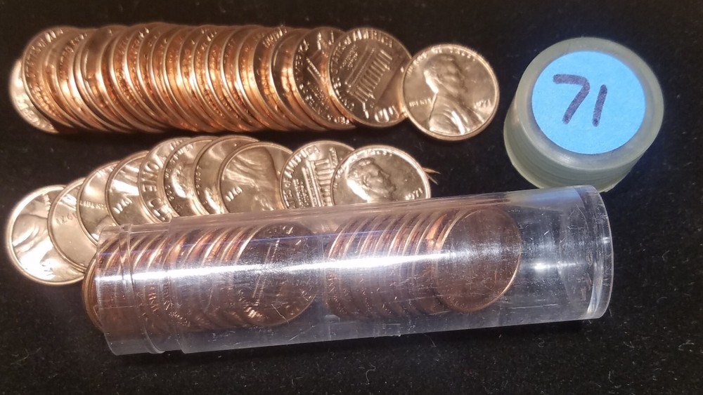 1971 Lincoln Penny Cent Roll - Gem BU Red - from huge hoard of 1000s of rolls
