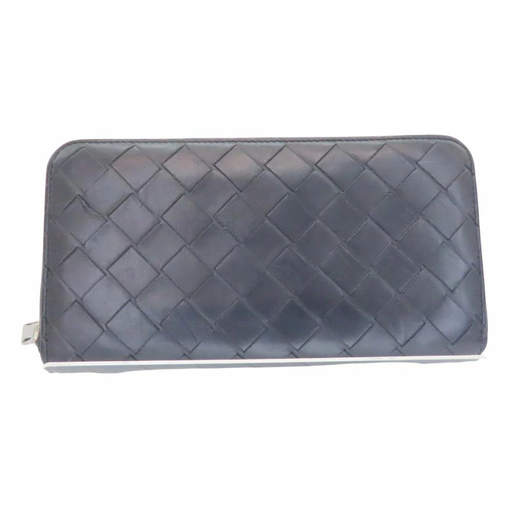 Bottega Veneta  Intrecciato Navy Leather Zip Wallet Long Used
